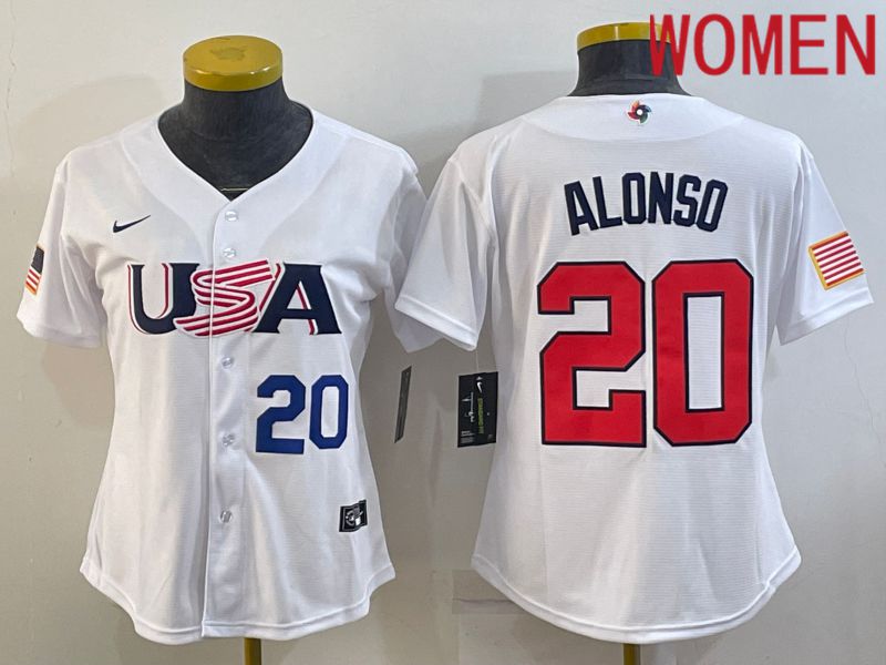 Women 2023 World Cub USA #20 Alonso White Nike MLB Jersey->women mlb jersey->Women Jersey